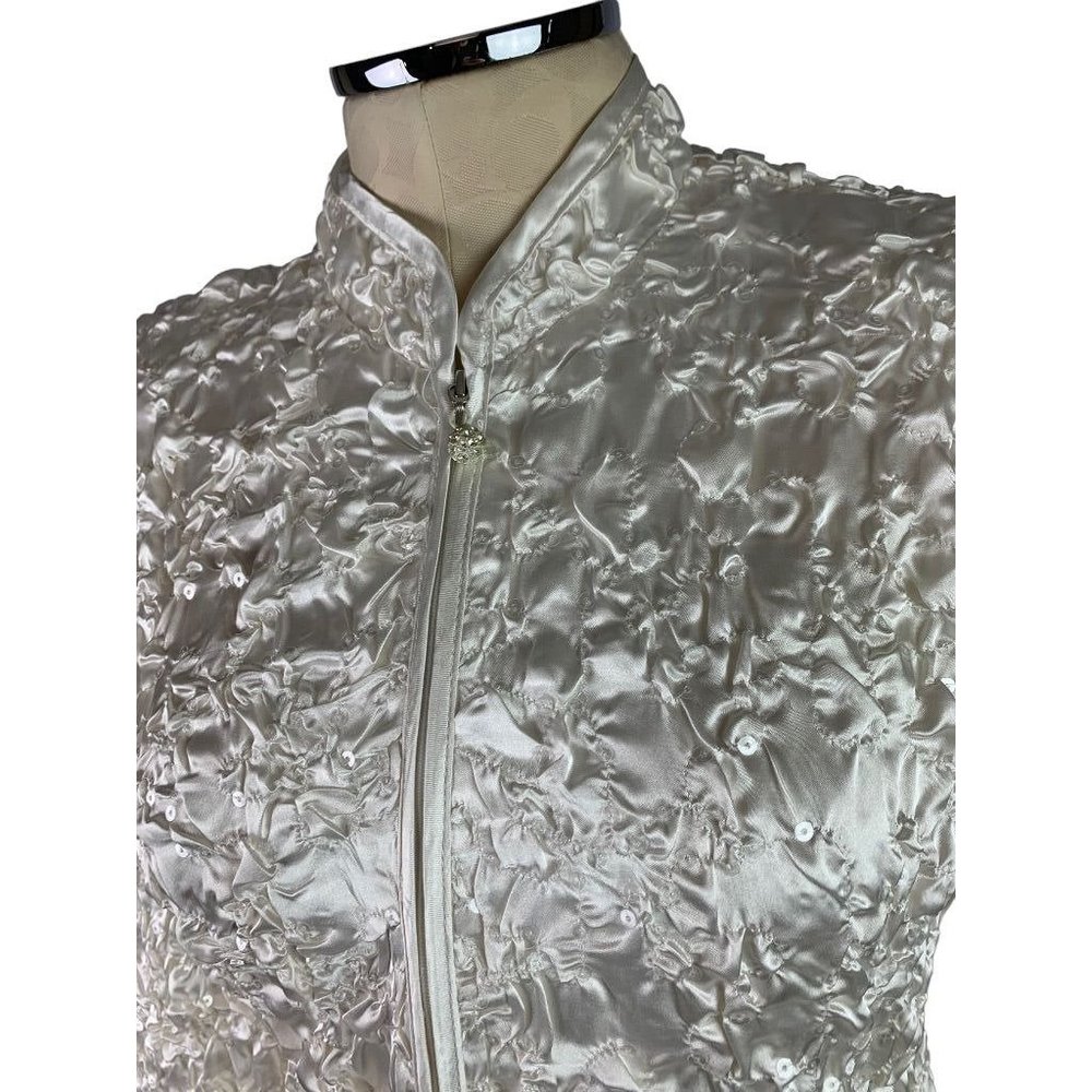 Large Addressing Woman‎ New Ivory Pucker Satin Full Zip Sequin Jacket - Picture 2 of 10